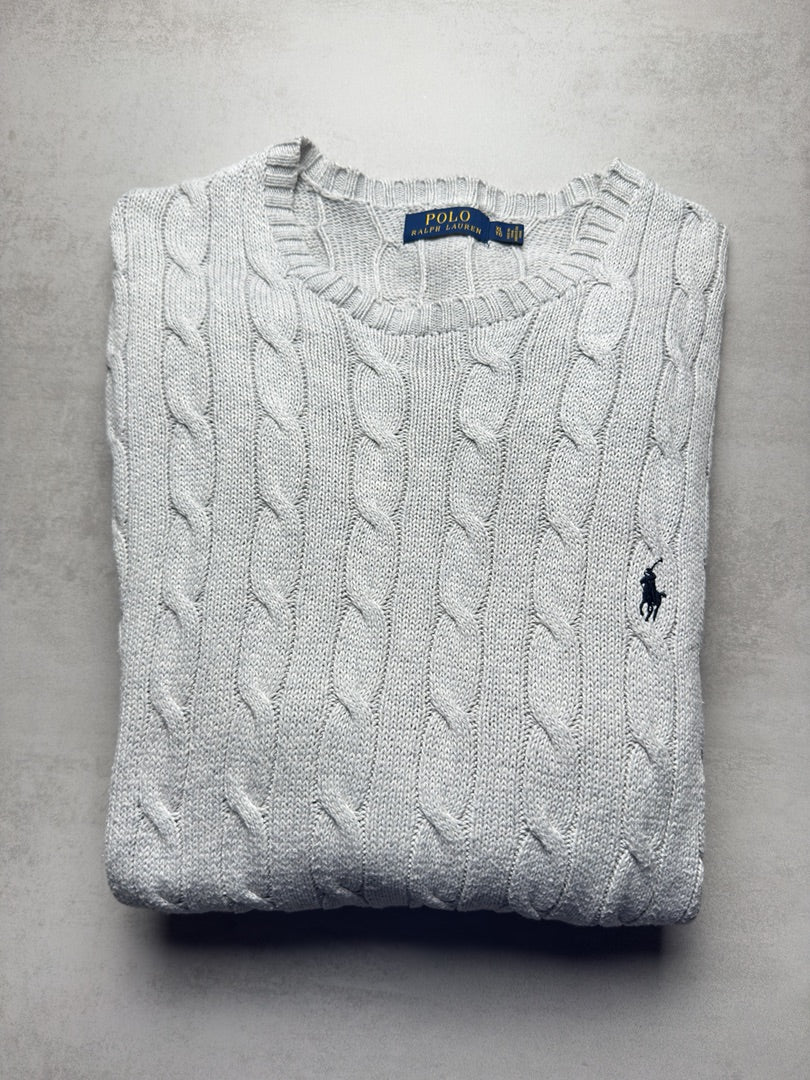 Pull gris torsadé en maille cable knit Polo Ralph Lauren homme Xl S269