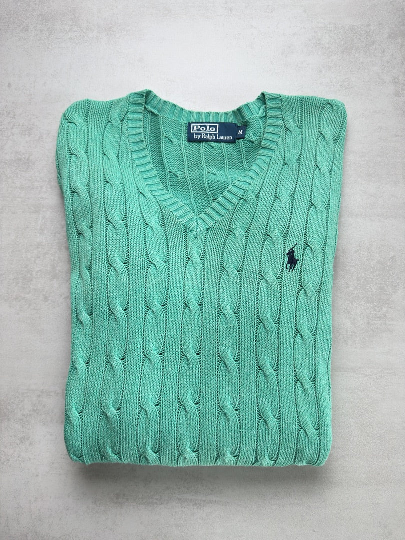 Pull vert clair torsadé en maille cable knit Polo Ralph Lauren homme M M217