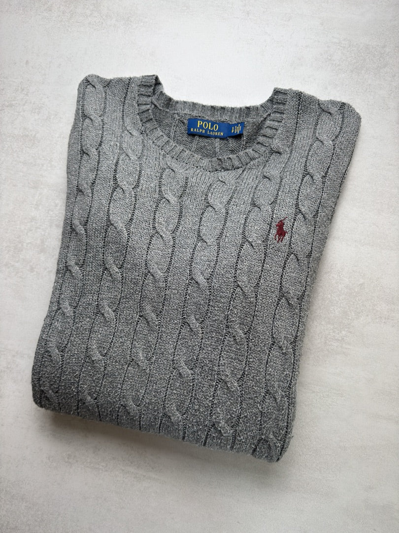 Pull homme S gris torsadé en maille cable knit Polo Ralph Lauren gris taille S M223