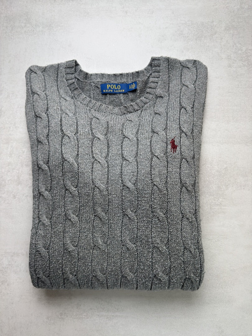 Pull homme S gris torsadé en maille cable knit Polo Ralph Lauren gris taille S M223