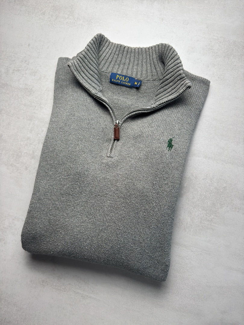 Pull gris homme M half zip 1/4 zip premium en maille homme old money M397