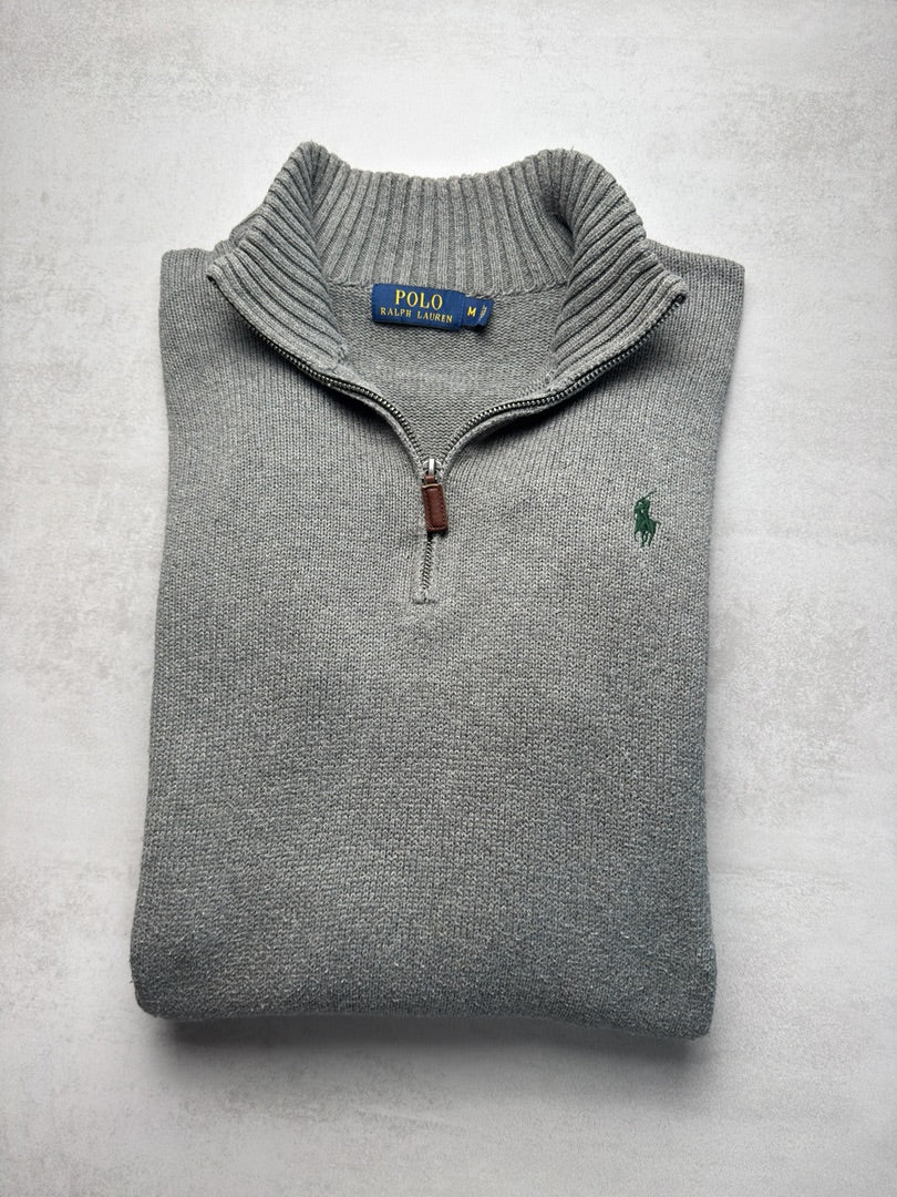 Pull gris homme M half zip 1/4 zip premium en maille homme old money M397