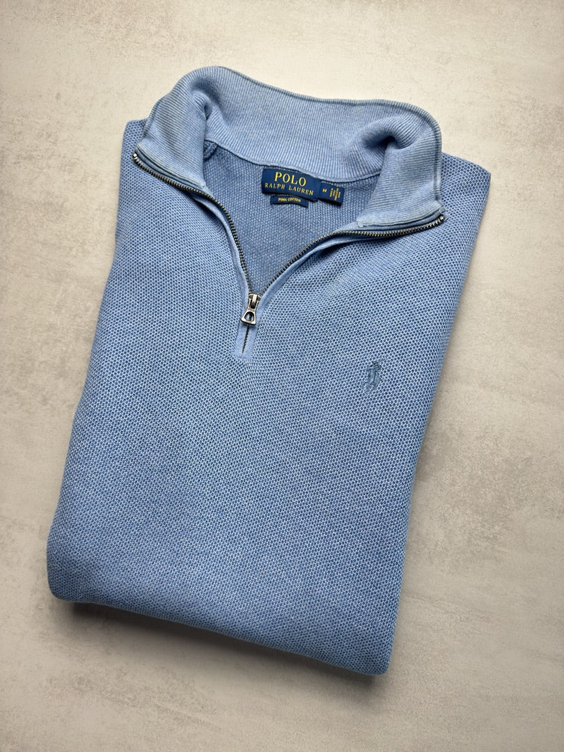 Pull bleu clair homme M 1/4 zip half zip en maille homme Polo Ralph Lauren M398