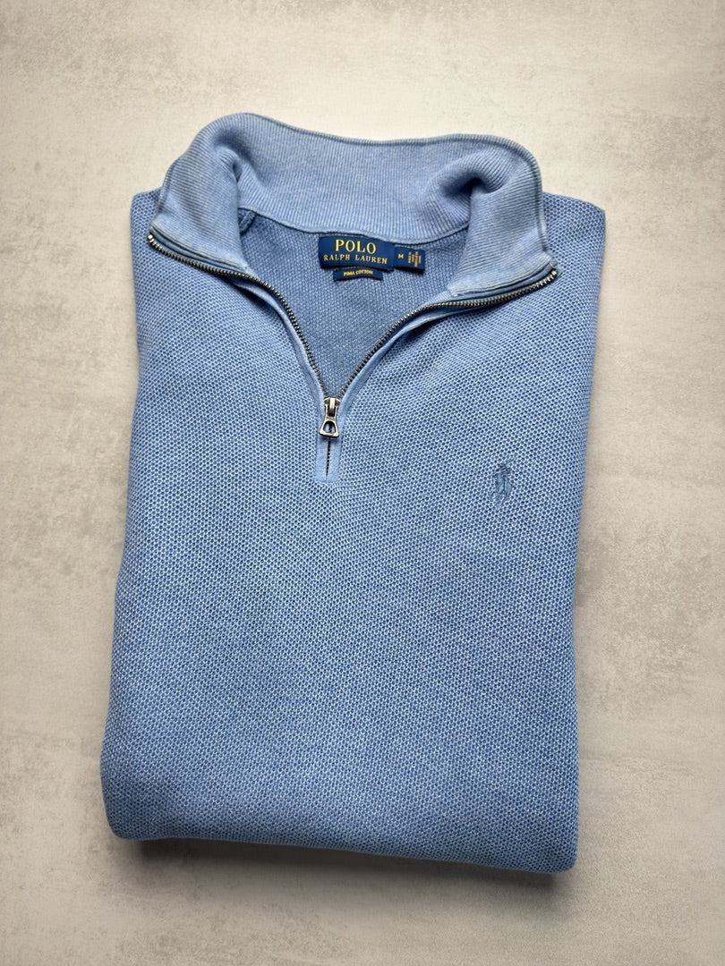 Pull bleu clair homme M 1/4 zip half zip en maille homme Polo Ralph Lauren M398