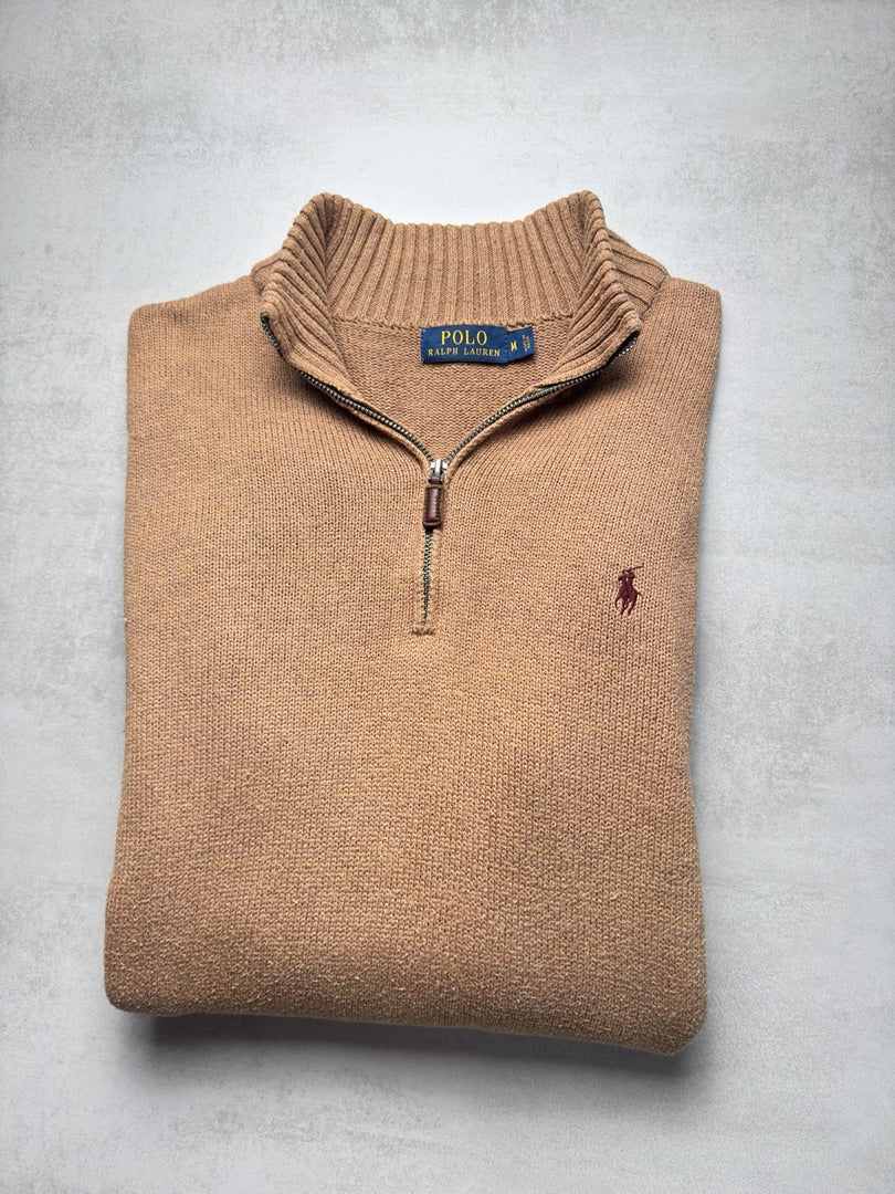 Pull homme M 1/4 zip beige half zip camel camionneur marron en maille homme Polo Ralph Lauren M400