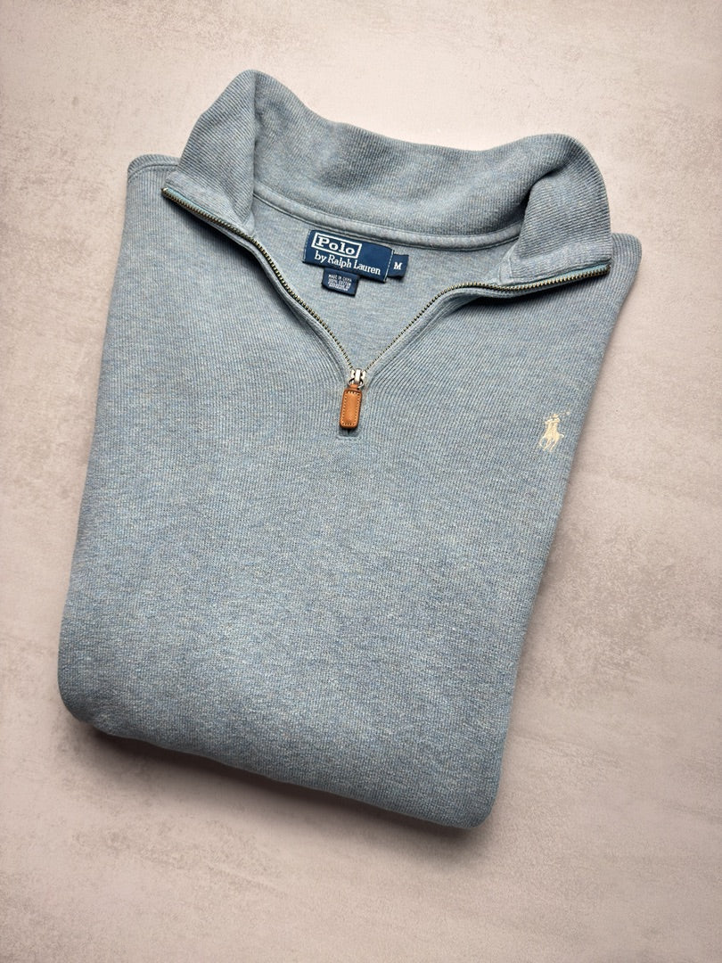 Pull 1/4 zip bleu clair homme M camionneur en maille homme old money M401