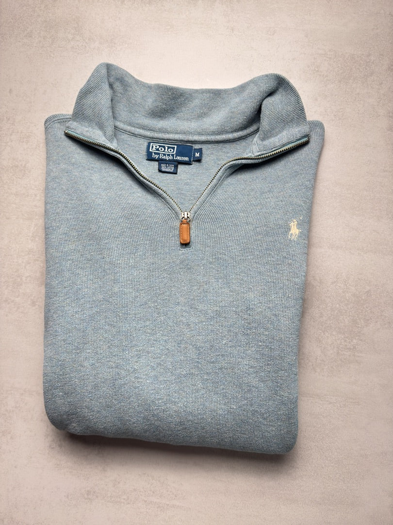 Pull 1/4 zip bleu clair homme M camionneur en maille homme old money M401