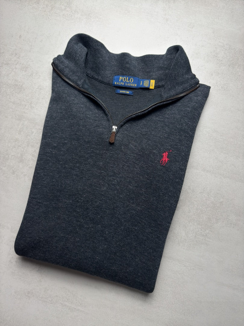 Pull 1/4 zip half zip camionneur gris foncé homme S nouvelle collection qr code homme old money M402