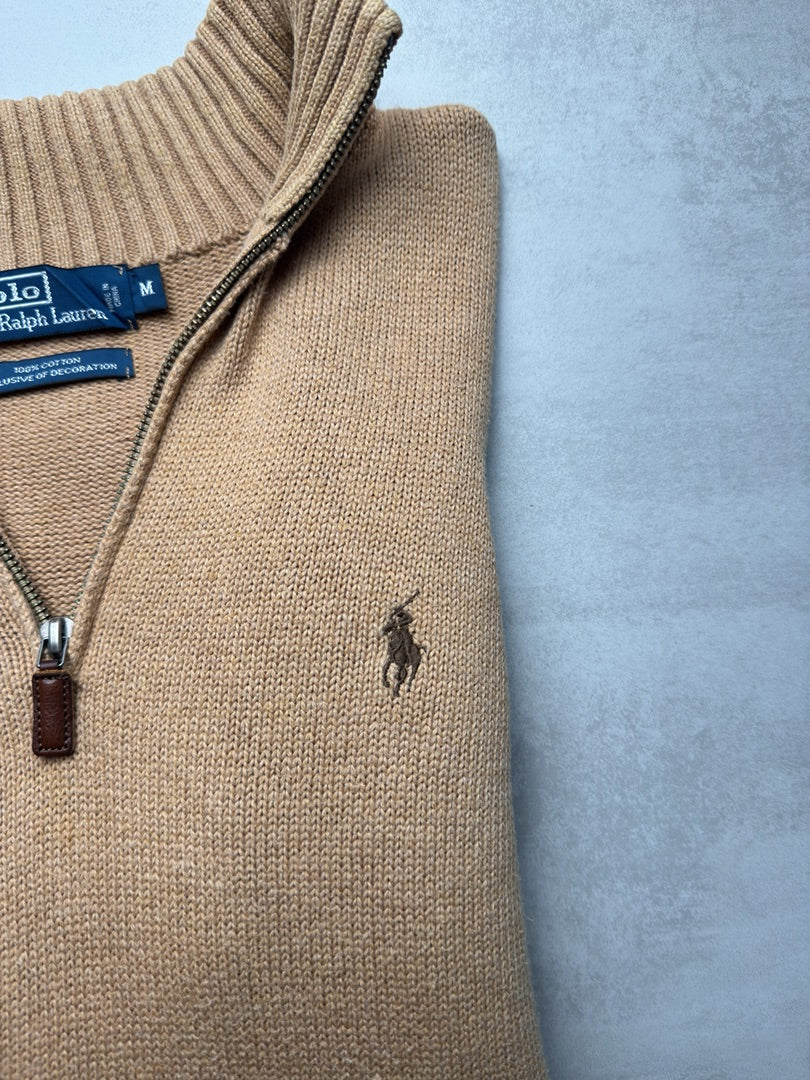 Pull homme M beige camel 1/4 zip half zip camionneur en maille Polo Ralph Lauren beige M403