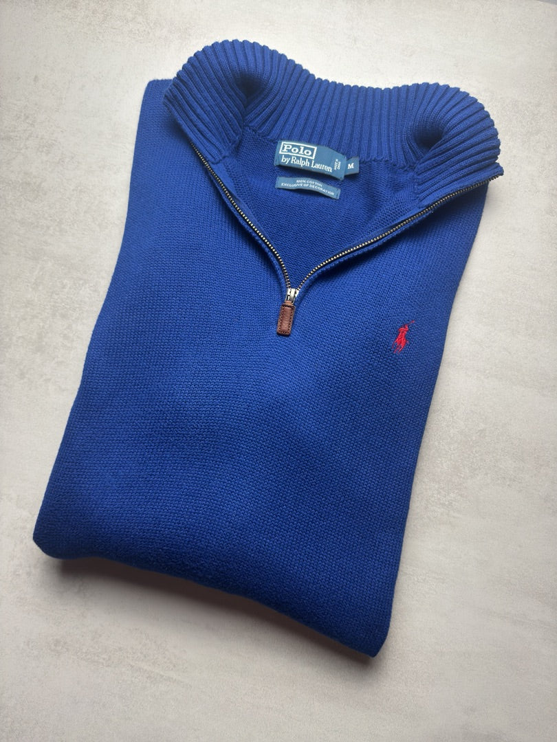 Pull bleu homme M half zip camionneur logo brodé rouge 1/4 zip homme old money M404