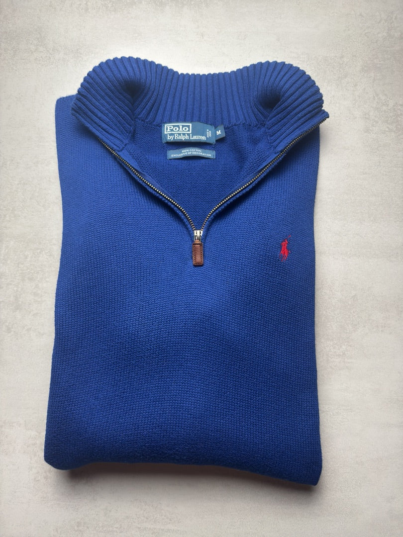 Pull bleu homme M half zip camionneur logo brodé rouge 1/4 zip homme old money M404