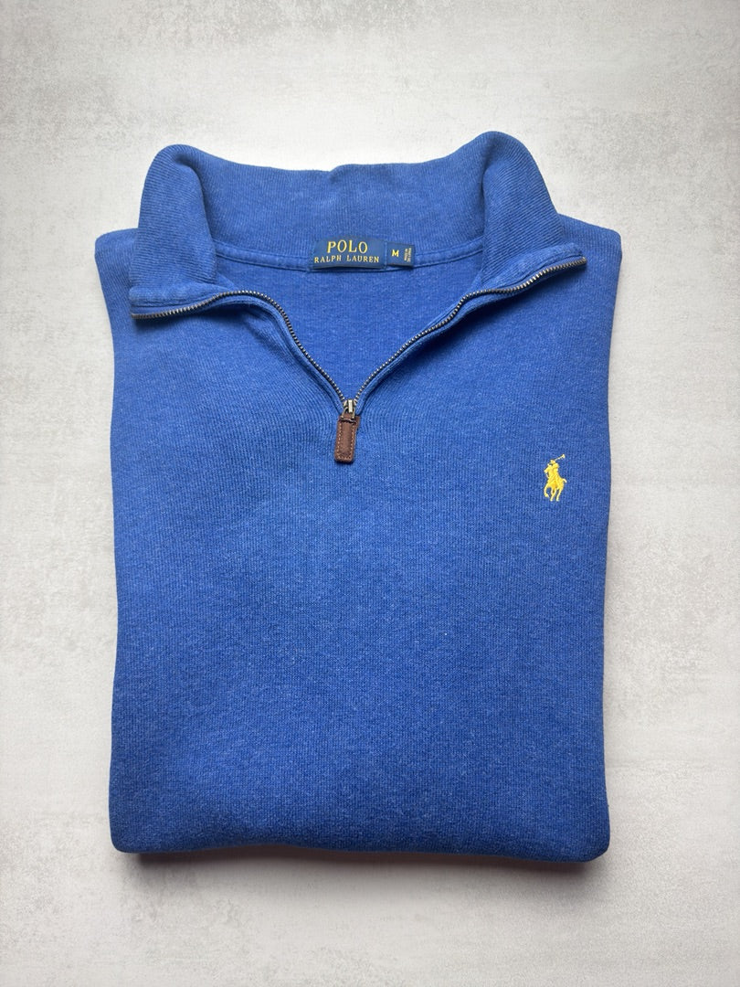 Pull col zippé 1/4 zip bleu en maille bleu homme Polo Ralph Lauren M406