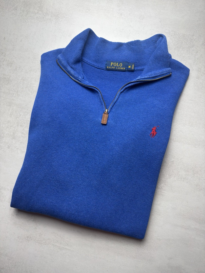 Pull 1/4 zip half zip camionneur bleu homme M col zippé homme old money M409