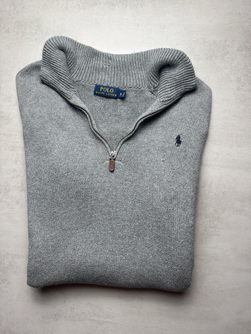 Pull 1/4 zip half zip camionneur col zippé gris homme S old money M490