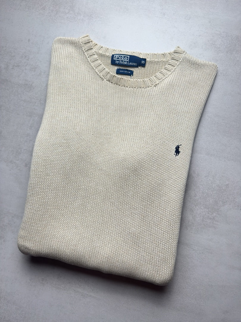 Pull homme M crewneck en maille beige crème old money M414