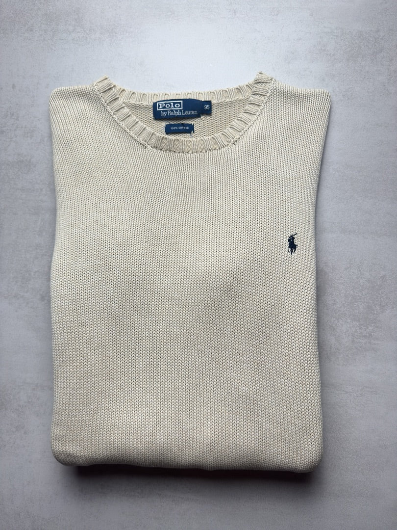Pull homme M crewneck en maille beige crème old money M414
