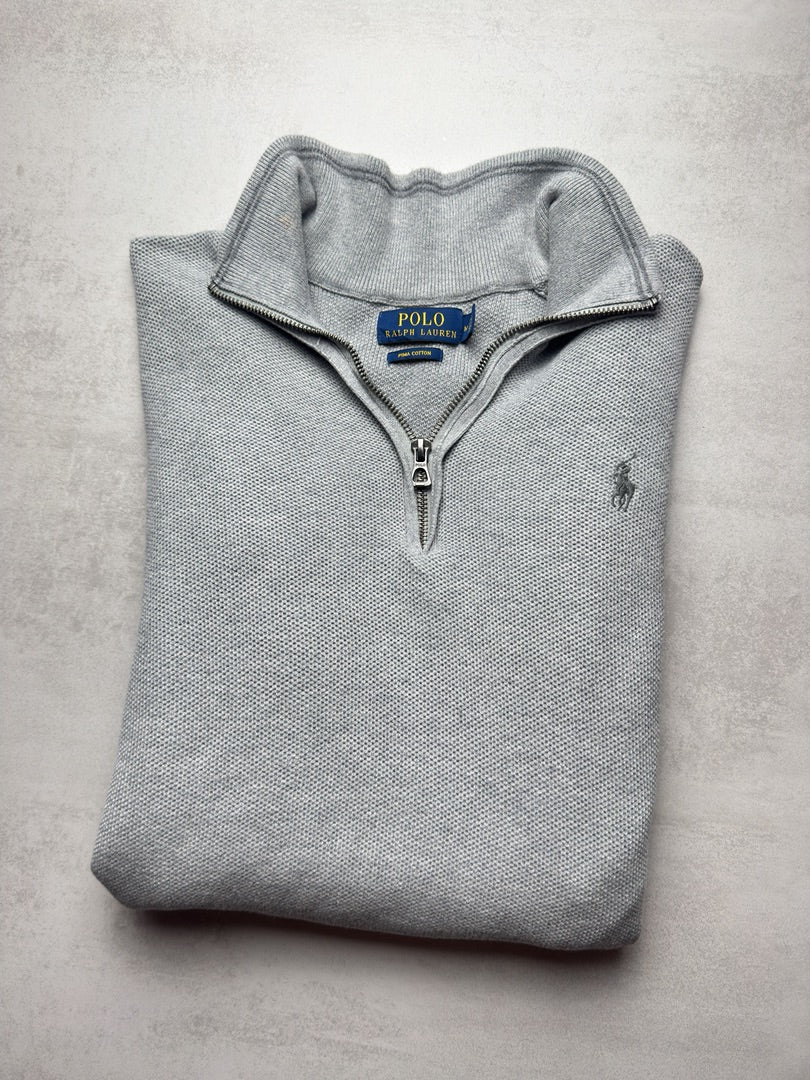 Pull col zippé 1/4 zip camionneur half zip gris homme M gris nouvelle collection old money M416