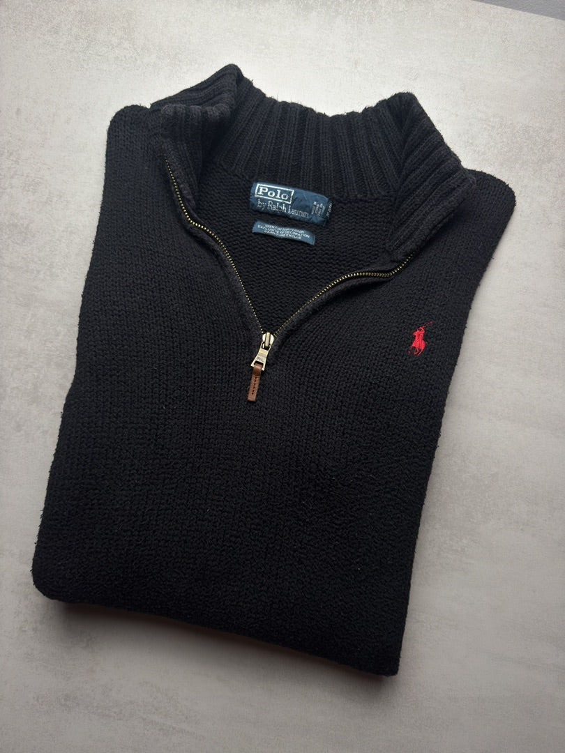 Pull 1/4 zip half zip camionneur noir logo brodé rouge en maille homme S Polo Ralph Lauren M419