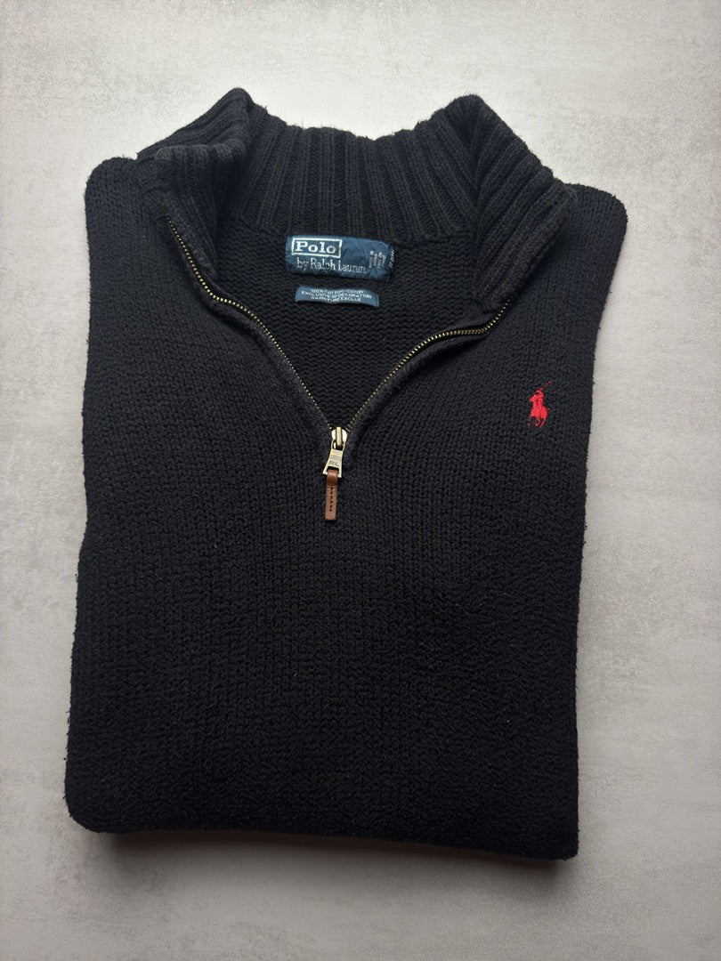 Pull 1/4 zip half zip camionneur noir logo brodé rouge en maille homme S Polo Ralph Lauren M419