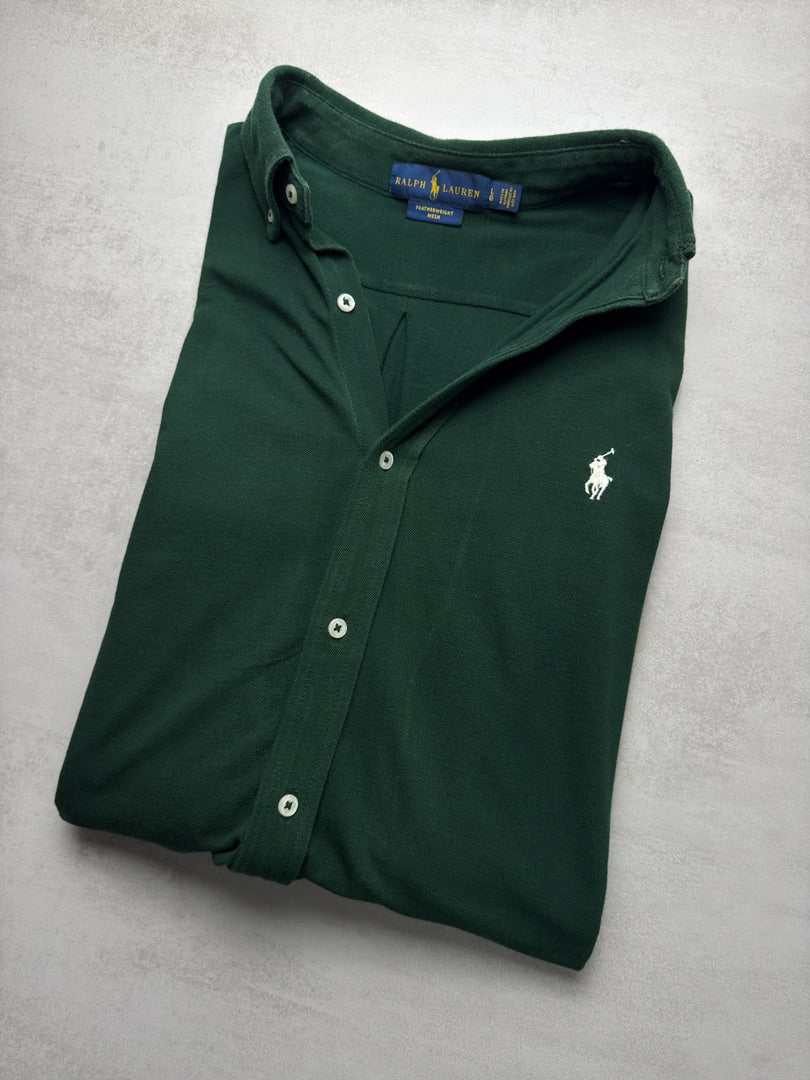 Chemise homme L vert kaki logo blanc brodé polo Ralph Lauren homme vert foncé S301