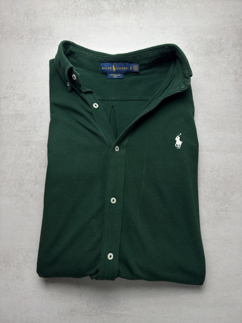Chemise homme L vert kaki logo blanc brodé polo Ralph Lauren homme vert foncé S301