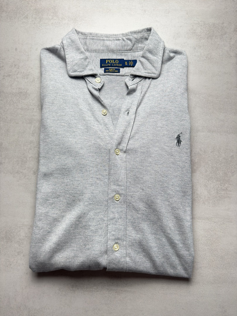 Chemise gris slim fit en maille Polo Ralph Lauren homme S306