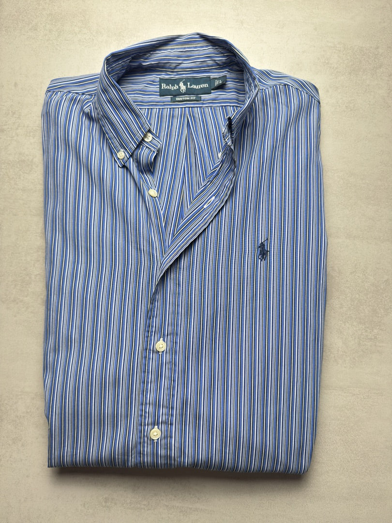 Chemise custom fit à rayures bleu clair homme L rayée Ralph Lauren homme custom fit S309