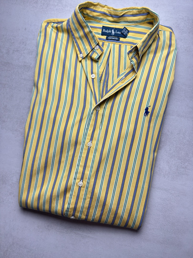 Chemise à rayures jaune custom fit clair rayée Ralph Lauren jaune et bleue XL S310