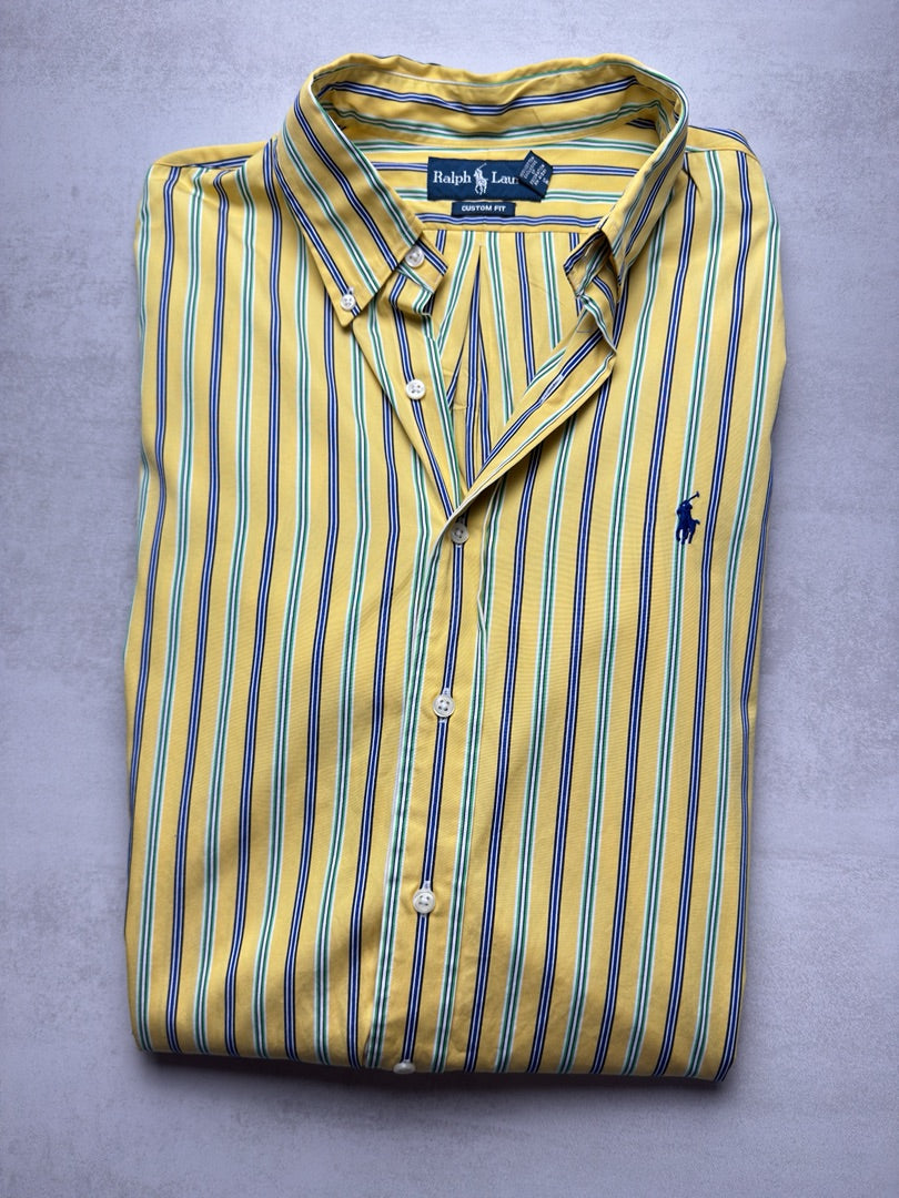 Chemise à rayures jaune custom fit clair rayée Ralph Lauren jaune et bleue XL S310