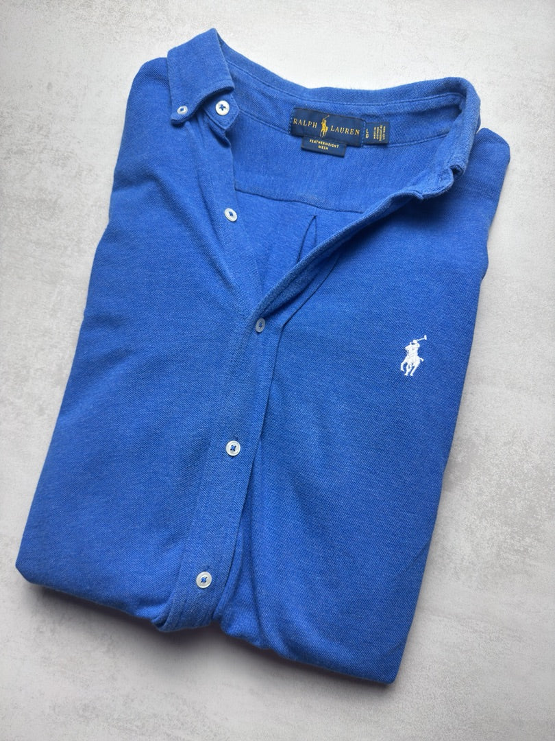 Chemise bleu azur homme L logo brodé blanc Ralph Lauren en maille légère pour homme S311