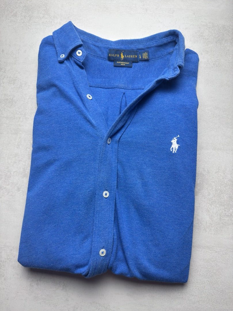 Chemise bleu azur homme L logo brodé blanc Ralph Lauren en maille légère pour homme S311