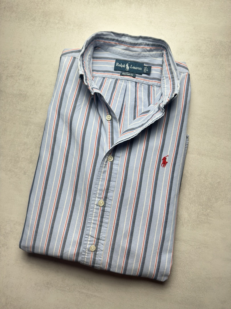 Chemise homme L à rayures rayée custom fit logo brodé rouge Ralph Lauren homme custom fit S312