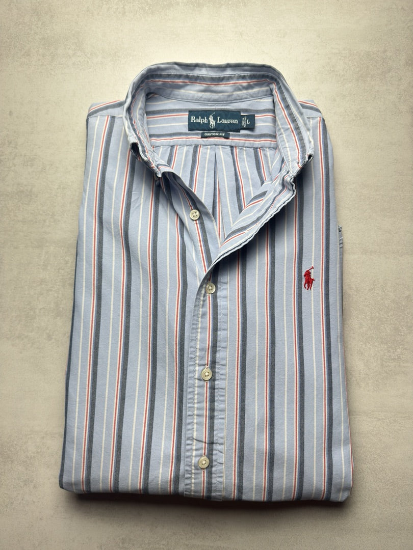 Chemise homme L à rayures rayée custom fit logo brodé rouge Ralph Lauren homme custom fit S312