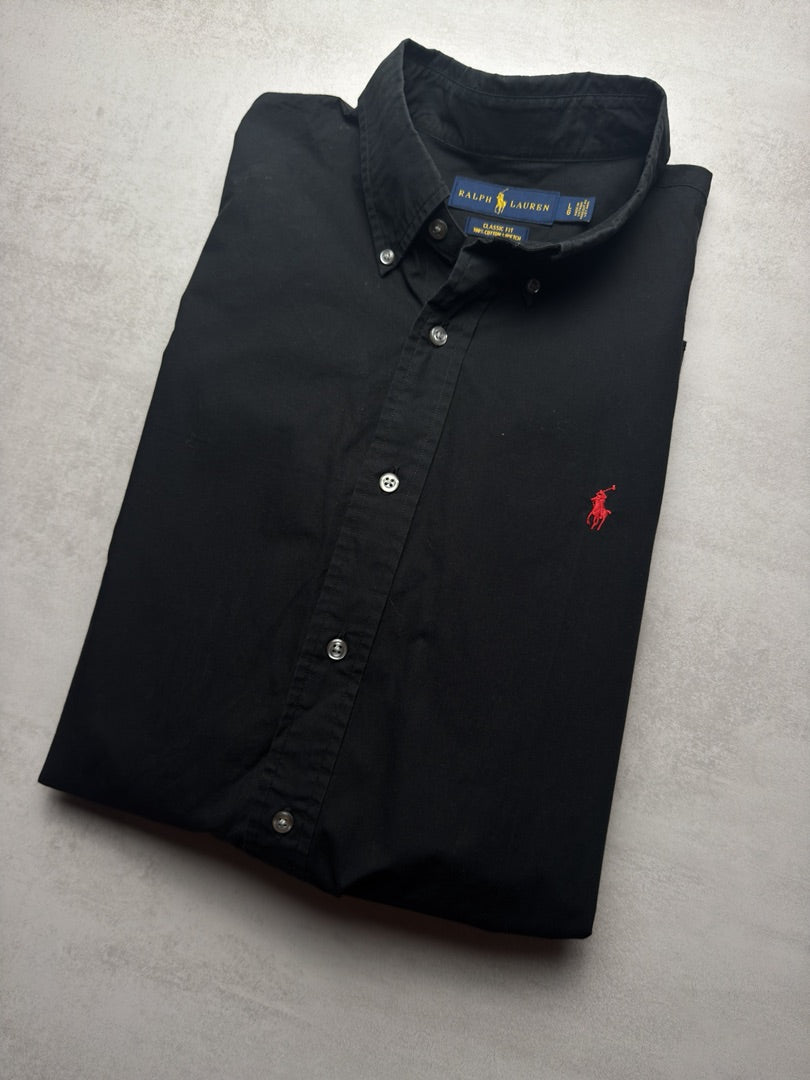 Chemise classic fit noir homme L logo brodé rouge classique Ralph Lauren noire homme S313