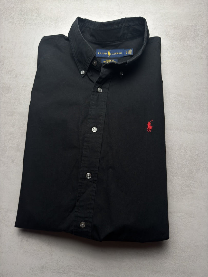 Chemise classic fit noir homme L logo brodé rouge classique Ralph Lauren noire homme S313