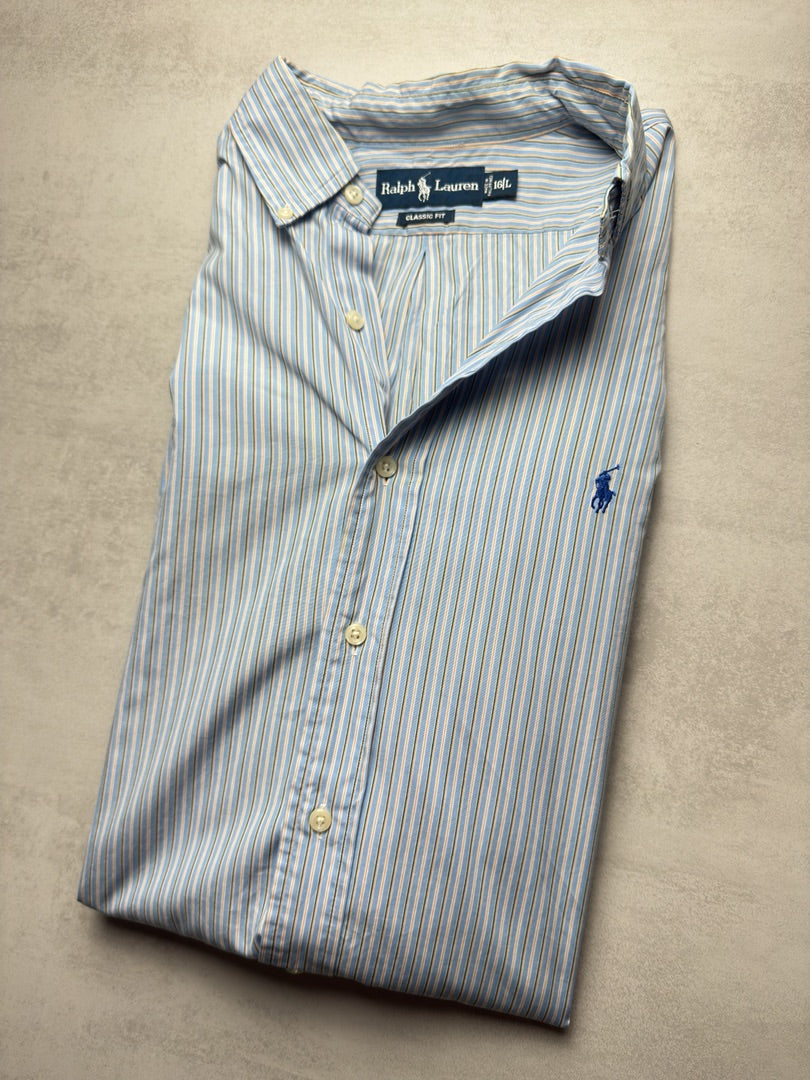 Chemise homme L à rayures bleu clair Classic fit à rayures Ralph Lauren homme S315