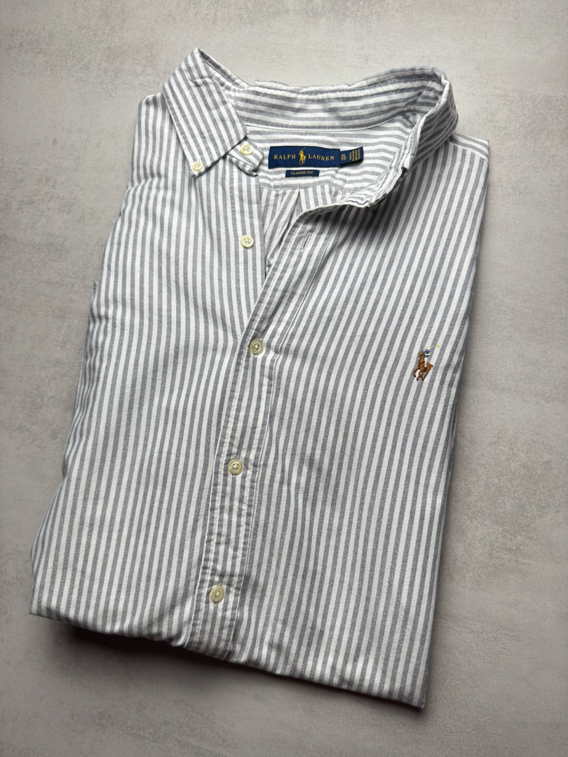 Chemise Oxford à rayures blanc gris homme xl Classic fit rayée classique Ralph Lauren homme S321