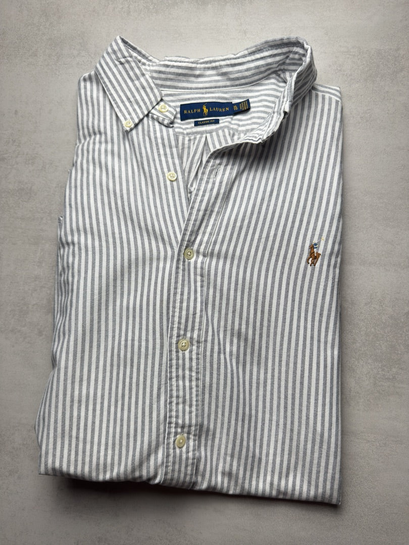 Chemise Oxford à rayures blanc gris homme xl Classic fit rayée classique Ralph Lauren homme S321