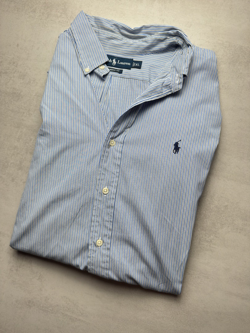 Chemise à rayures homme classique Ralph Lauren à rayures bleues XL S334
