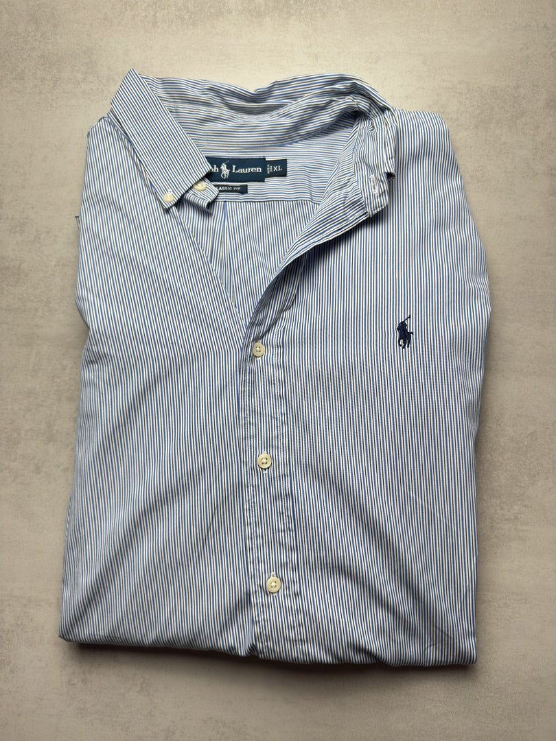 Chemise à rayures homme classique Ralph Lauren à rayures bleues XL S334